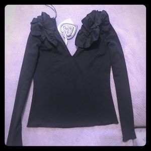 Deep Double V with ruffle blouse